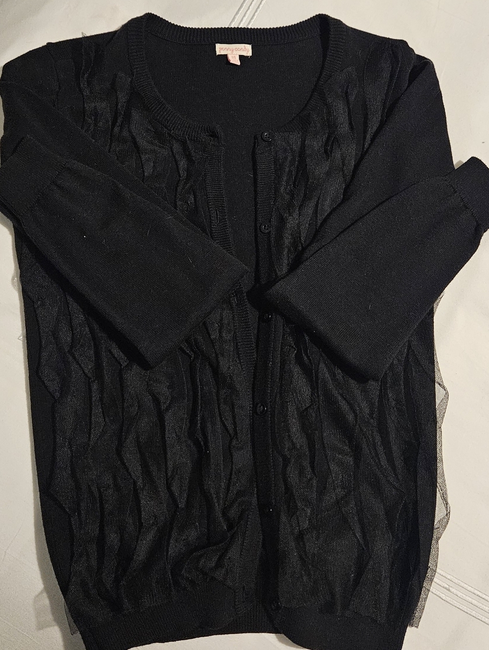 Girls' Black Cardigan with Textured Front -
